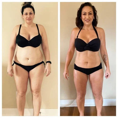 Weight loss transformation — female client at Remedy+ West Michigan